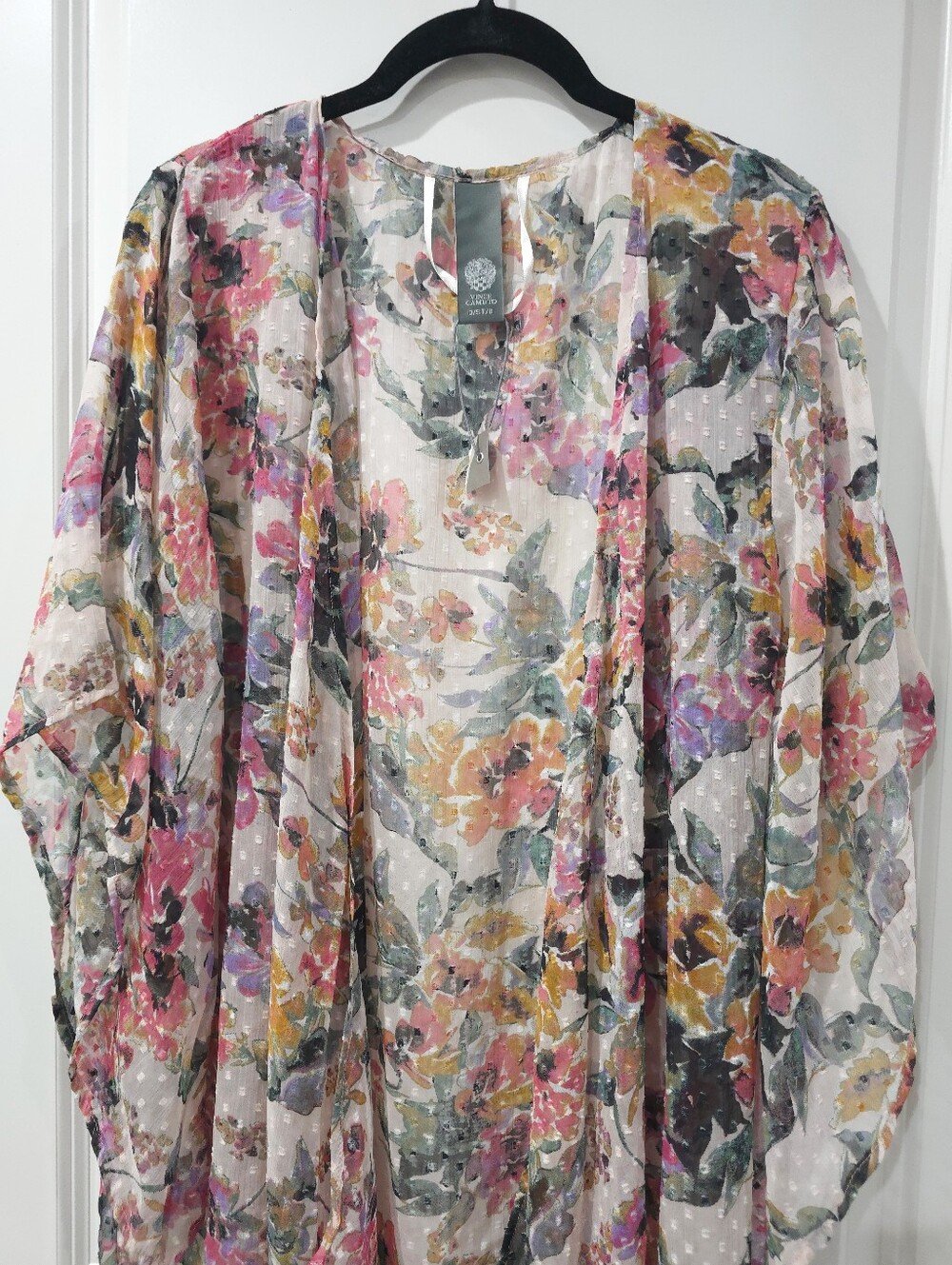 VINCE CAMUTO Floral Swiss Dot Kimono | Boho Resort Cover-Up Summer Romantic, OS - Picture 3 of 12